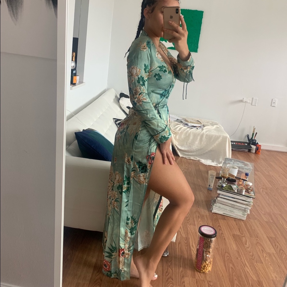 Kimono floral wrap dress